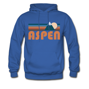 Aspen, Colorado Hoodie - Retro Mountain Aspen Crewneck Hooded Sweatshirt - royal blue