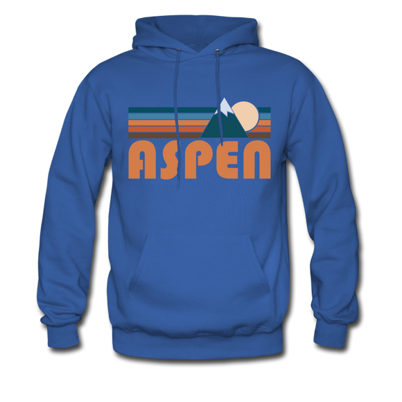 Aspen, Colorado Hoodie - Retro Mountain Aspen Crewneck Hooded Sweatshirt - royal blue