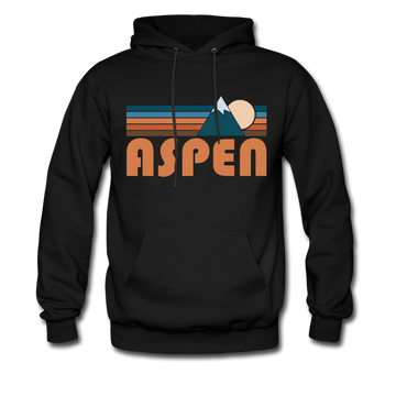 Aspen, Colorado Hoodie - Retro Mountain Aspen Crewneck Hooded Sweatshirt - black