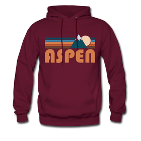 Aspen, Colorado Hoodie - Retro Mountain Aspen Crewneck Hooded Sweatshirt - burgundy