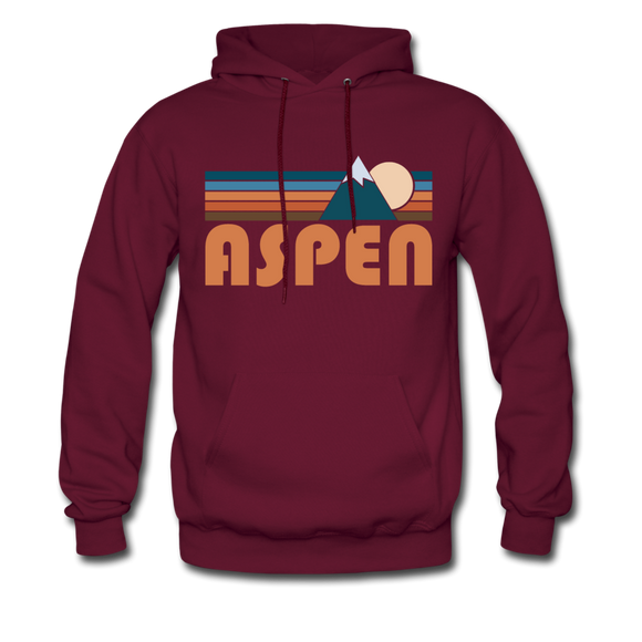 Aspen, Colorado Hoodie - Retro Mountain Aspen Crewneck Hooded Sweatshirt - burgundy