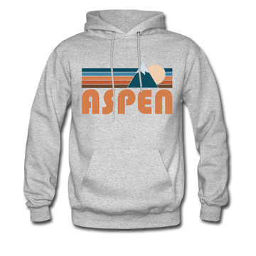 Aspen, Colorado Hoodie - Retro Mountain Aspen Crewneck Hooded Sweatshirt - heather gray