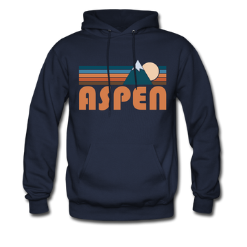 Aspen, Colorado Hoodie - Retro Mountain Aspen Crewneck Hooded Sweatshirt - navy