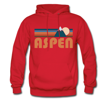 Aspen, Colorado Hoodie - Retro Mountain Aspen Crewneck Hooded Sweatshirt - red