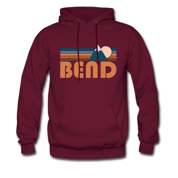 Bend, Oregon Hoodie - Retro Mountain Bend Crewneck Hooded Sweatshirt - burgundy