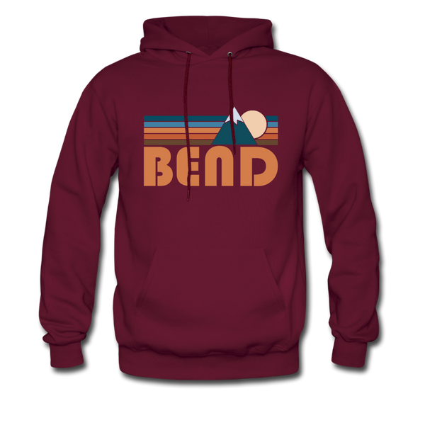 Bend, Oregon Hoodie - Retro Mountain Bend Crewneck Hooded Sweatshirt - burgundy