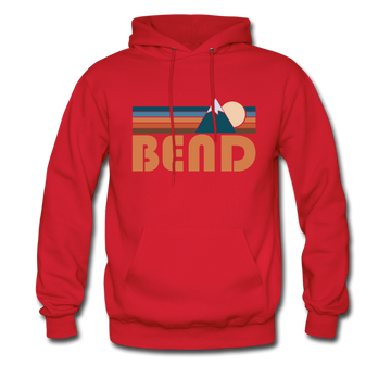 Bend, Oregon Hoodie - Retro Mountain Bend Crewneck Hooded Sweatshirt - red