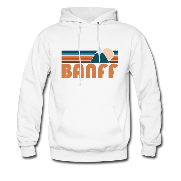 Banff, Canada Hoodie - Retro Mountain Banff Crewneck Hooded Sweatshirt - white