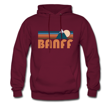Banff, Canada Hoodie - Retro Mountain Banff Crewneck Hooded Sweatshirt - burgundy