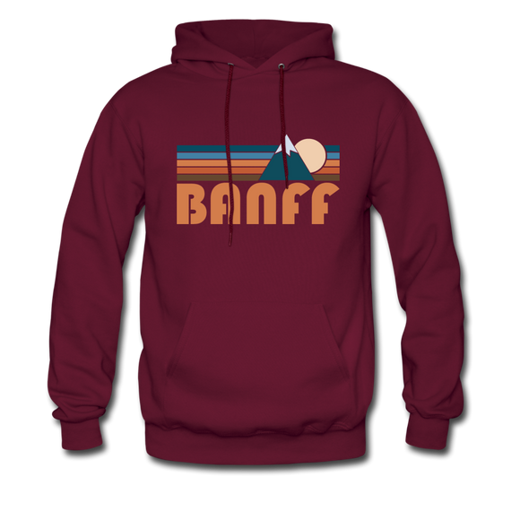 Banff, Canada Hoodie - Retro Mountain Banff Crewneck Hooded Sweatshirt - burgundy