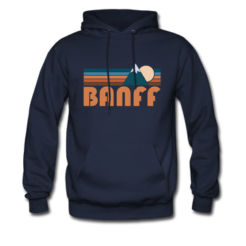 Banff, Canada Hoodie - Retro Mountain Banff Crewneck Hooded Sweatshirt - navy