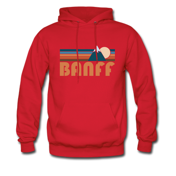 Banff, Canada Hoodie - Retro Mountain Banff Crewneck Hooded Sweatshirt - red