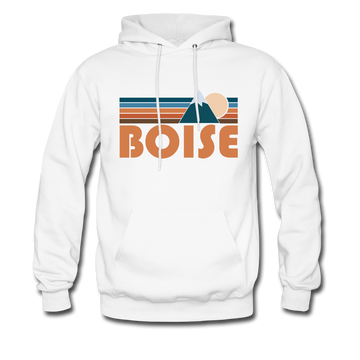 Boise, Idaho Hoodie - Retro Mountain Boise Crewneck Hooded Sweatshirt - white