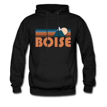 Boise, Idaho Hoodie - Retro Mountain Boise Crewneck Hooded Sweatshirt - black