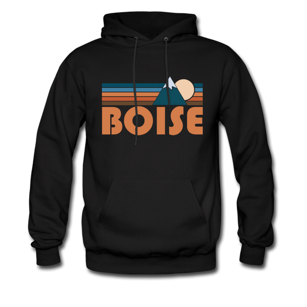 Boise, Idaho Hoodie - Retro Mountain Boise Crewneck Hooded Sweatshirt - black