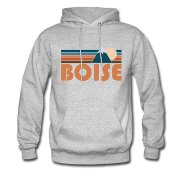 Boise, Idaho Hoodie - Retro Mountain Boise Crewneck Hooded Sweatshirt - heather gray