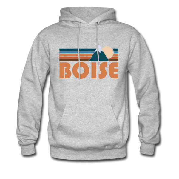 Boise, Idaho Hoodie - Retro Mountain Boise Crewneck Hooded Sweatshirt - heather gray