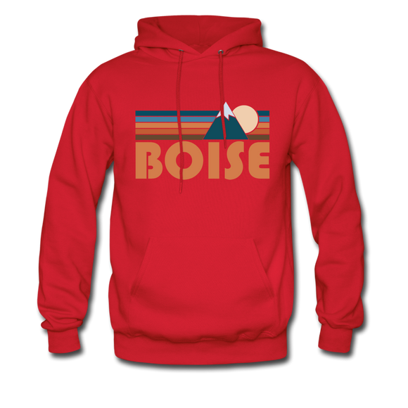Boise, Idaho Hoodie - Retro Mountain Boise Crewneck Hooded Sweatshirt - red