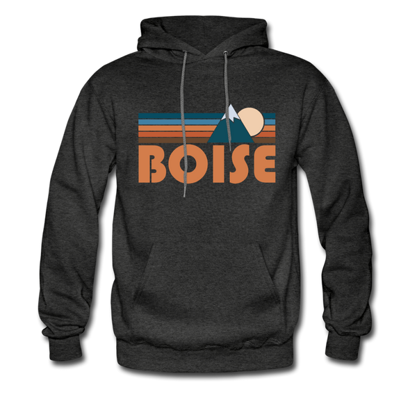 Boise, Idaho Hoodie - Retro Mountain Boise Crewneck Hooded Sweatshirt - charcoal gray
