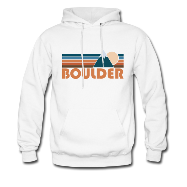 Boulder, Colorado Hoodie - Retro Mountain Boulder Crewneck Hooded Sweatshirt - white
