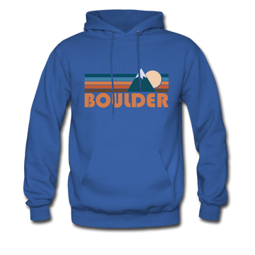 Boulder, Colorado Hoodie - Retro Mountain Boulder Crewneck Hooded Sweatshirt - royal blue