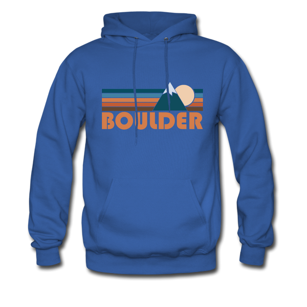Boulder, Colorado Hoodie - Retro Mountain Boulder Crewneck Hooded Sweatshirt - royal blue