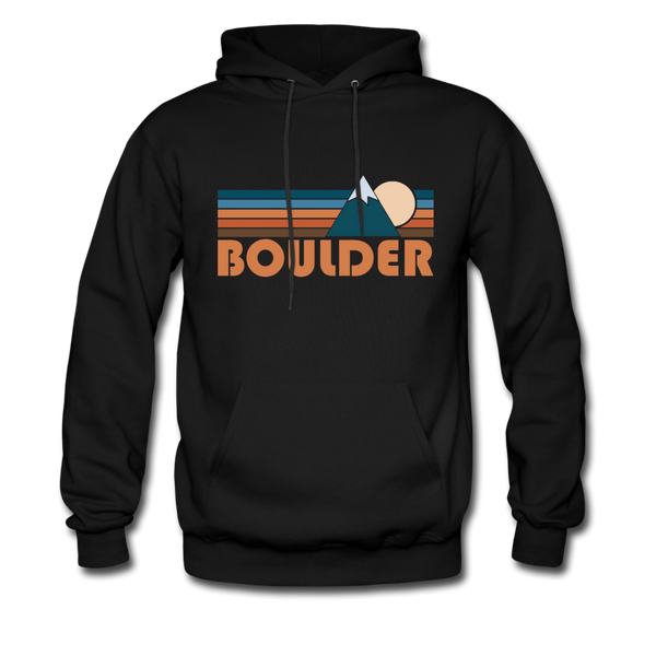 Boulder, Colorado Hoodie - Retro Mountain Boulder Crewneck Hooded Sweatshirt - black