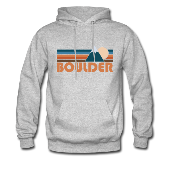Boulder, Colorado Hoodie - Retro Mountain Boulder Crewneck Hooded Sweatshirt - heather gray