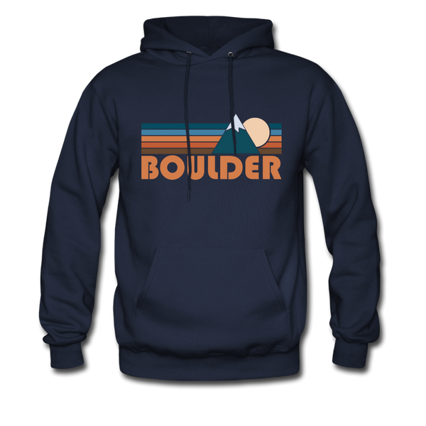 Boulder, Colorado Hoodie - Retro Mountain Boulder Crewneck Hooded Sweatshirt - navy