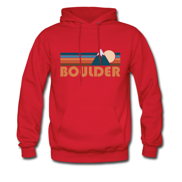 Boulder, Colorado Hoodie - Retro Mountain Boulder Crewneck Hooded Sweatshirt - red