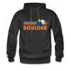 Boulder, Colorado Hoodie - Retro Mountain Boulder Crewneck Hooded Sweatshirt - charcoal gray