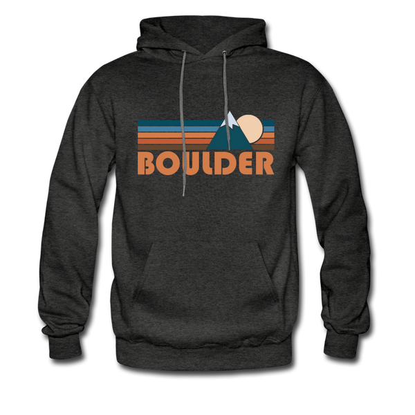 Boulder, Colorado Hoodie - Retro Mountain Boulder Crewneck Hooded Sweatshirt - charcoal gray
