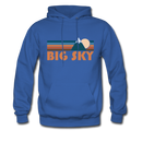Big Sky, Montana Hoodie - Retro Mountain Big Sky Crewneck Hooded Sweatshirt - royal blue