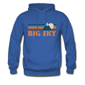 Big Sky, Montana Hoodie - Retro Mountain Big Sky Crewneck Hooded Sweatshirt - royal blue
