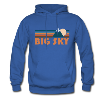 Big Sky, Montana Hoodie - Retro Mountain Big Sky Crewneck Hooded Sweatshirt - royal blue