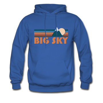 Big Sky, Montana Hoodie - Retro Mountain Big Sky Crewneck Hooded Sweatshirt - royal blue