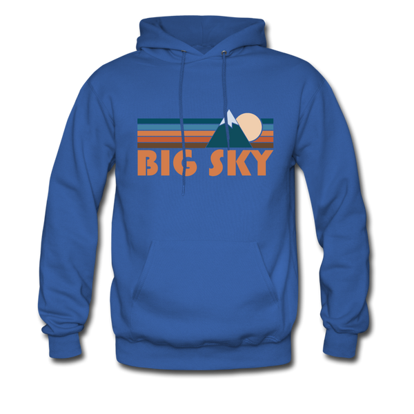 Big Sky, Montana Hoodie - Retro Mountain Big Sky Crewneck Hooded Sweatshirt - royal blue