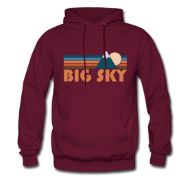 Big Sky, Montana Hoodie - Retro Mountain Big Sky Crewneck Hooded Sweatshirt - burgundy