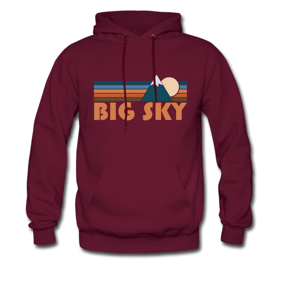 Big Sky, Montana Hoodie - Retro Mountain Big Sky Crewneck Hooded Sweatshirt - burgundy