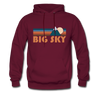 Big Sky, Montana Hoodie - Retro Mountain Big Sky Crewneck Hooded Sweatshirt - burgundy