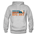 Big Sky, Montana Hoodie - Retro Mountain Big Sky Crewneck Hooded Sweatshirt - heather gray