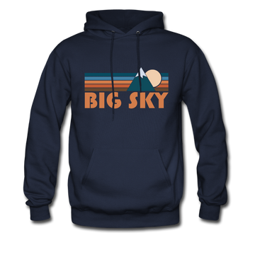Big Sky, Montana Hoodie - Retro Mountain Big Sky Crewneck Hooded Sweatshirt - navy