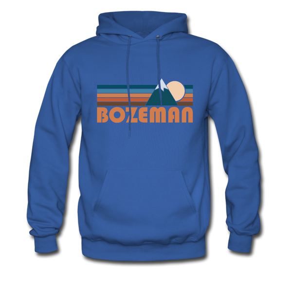 Bozeman, Montana Hoodie - Retro Mountain Bozeman Crewneck Hooded Sweatshirt - royal blue