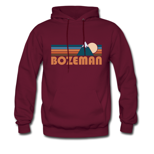 Bozeman, Montana Hoodie - Retro Mountain Bozeman Crewneck Hooded Sweatshirt - burgundy