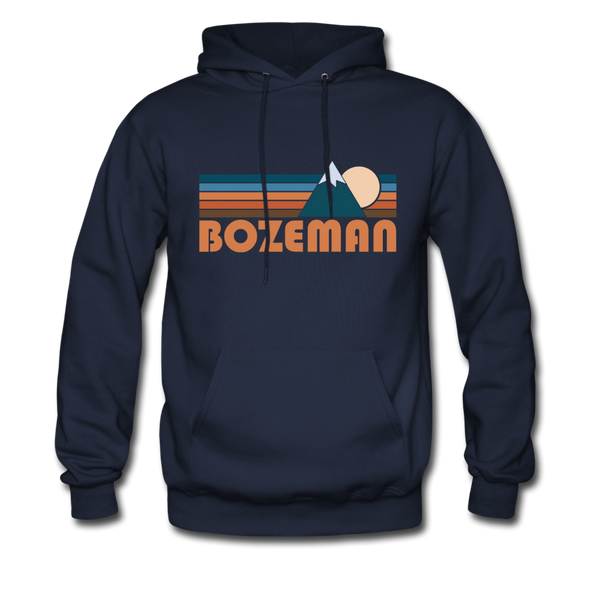Bozeman, Montana Hoodie - Retro Mountain Bozeman Crewneck Hooded Sweatshirt - navy