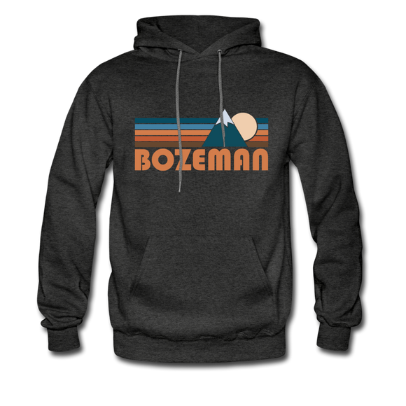 Bozeman, Montana Hoodie - Retro Mountain Bozeman Crewneck Hooded Sweatshirt - charcoal gray