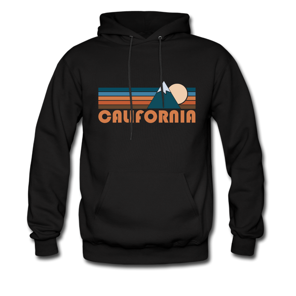 California Hoodie - Retro Mountain California Crewneck Hooded Sweatshirt - black