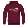 California Hoodie - Retro Mountain California Crewneck Hooded Sweatshirt - burgundy
