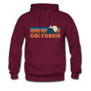 California Hoodie - Retro Mountain California Crewneck Hooded Sweatshirt - burgundy