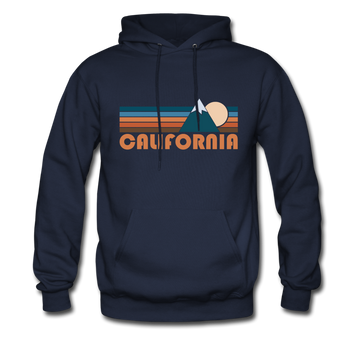 California Hoodie - Retro Mountain California Crewneck Hooded Sweatshirt - navy